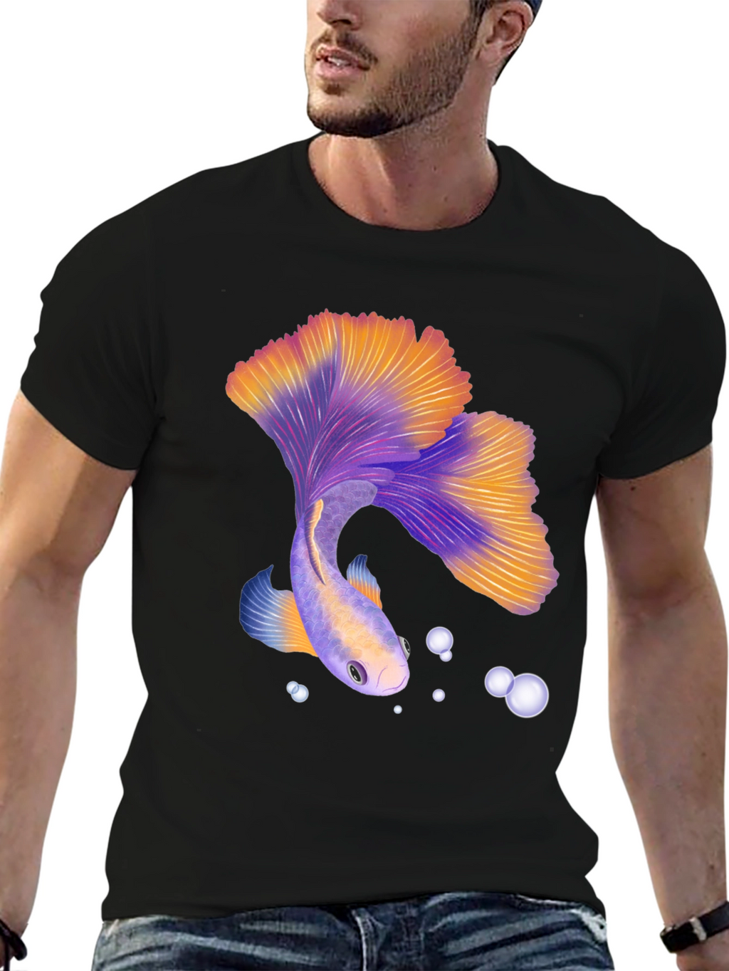 Betta Fish Graphic Tee - Black Casual T-Shirt