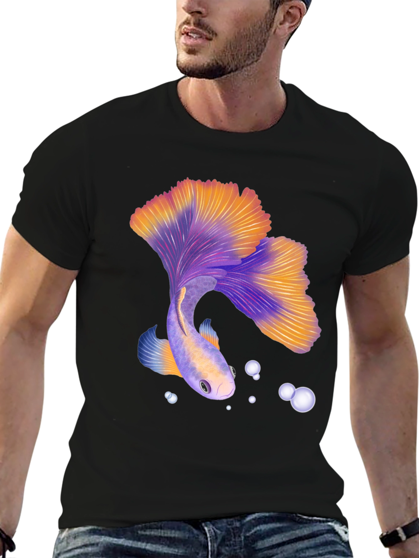 Betta Fish Graphic Tee - Black Casual T-Shirt