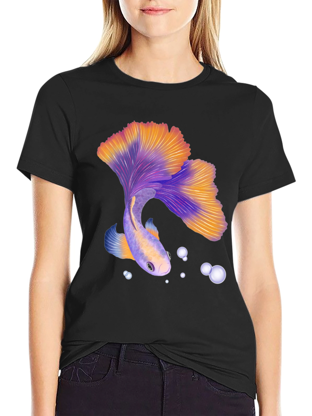 Betta Fish Graphic Tee - Black Casual T-Shirt