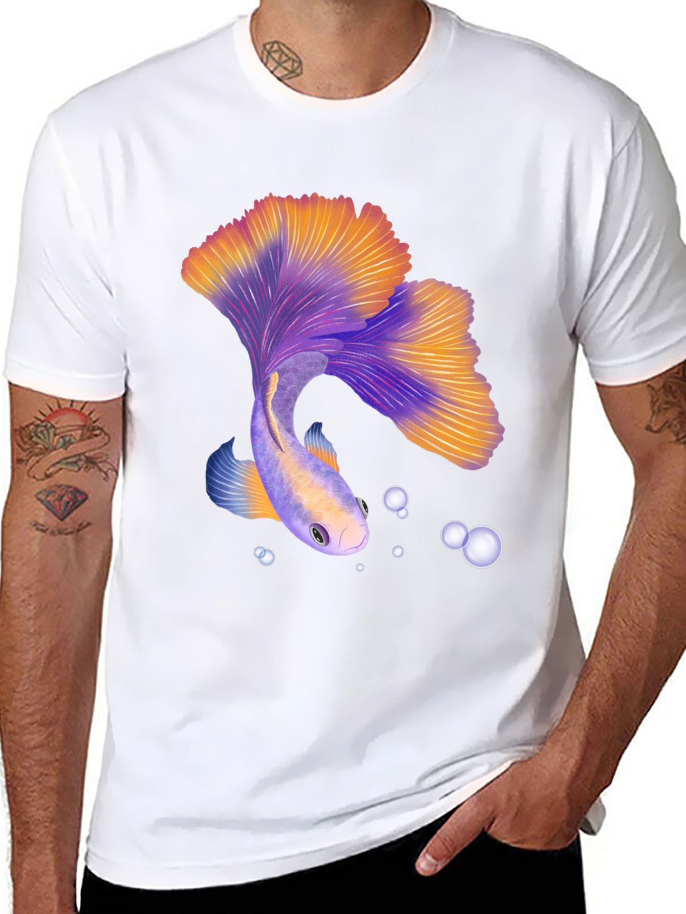 Betta Fish Graphic Tee - Black Casual T-Shirt