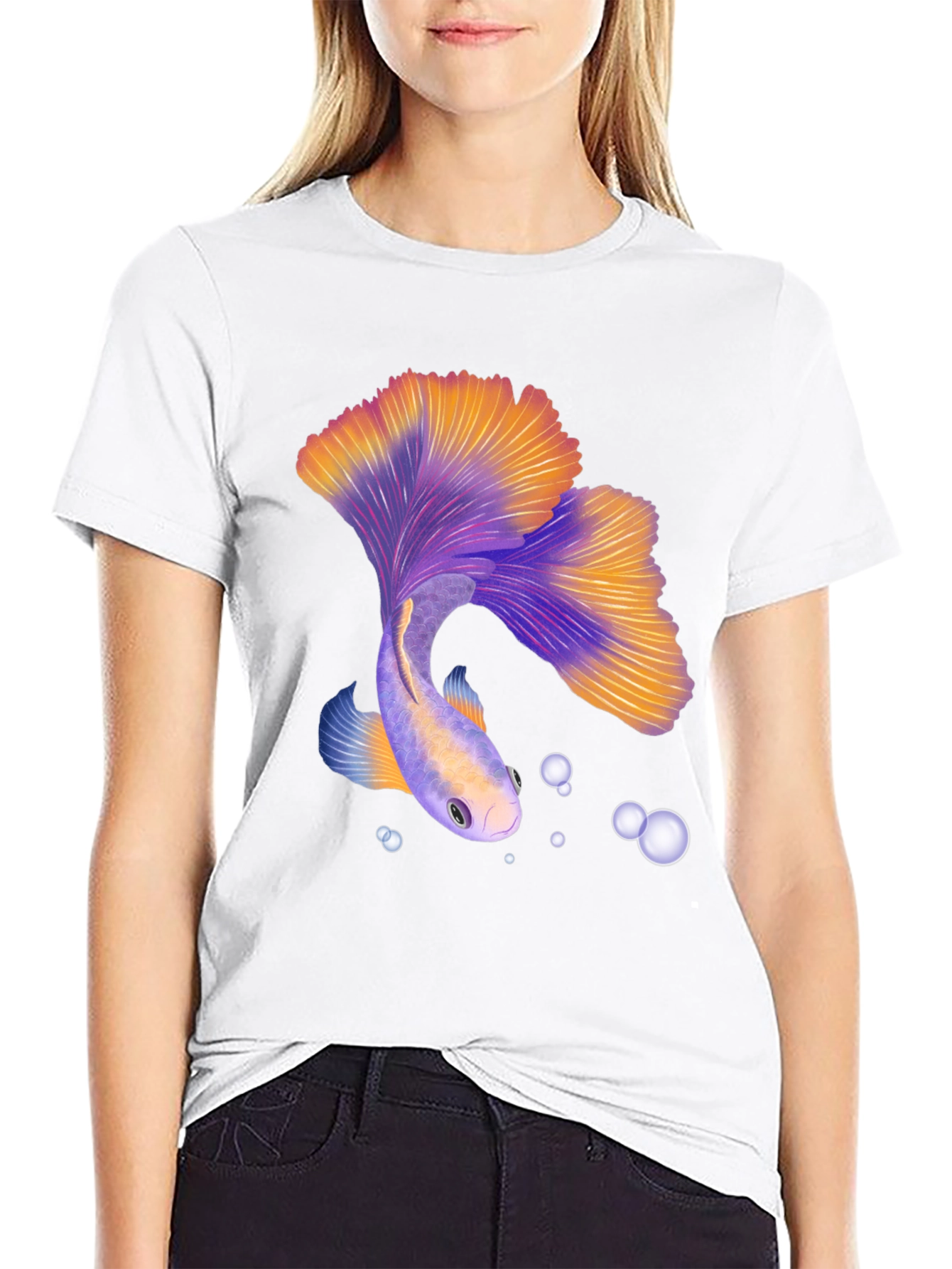 Betta Fish Graphic Tee - Black Casual T-Shirt