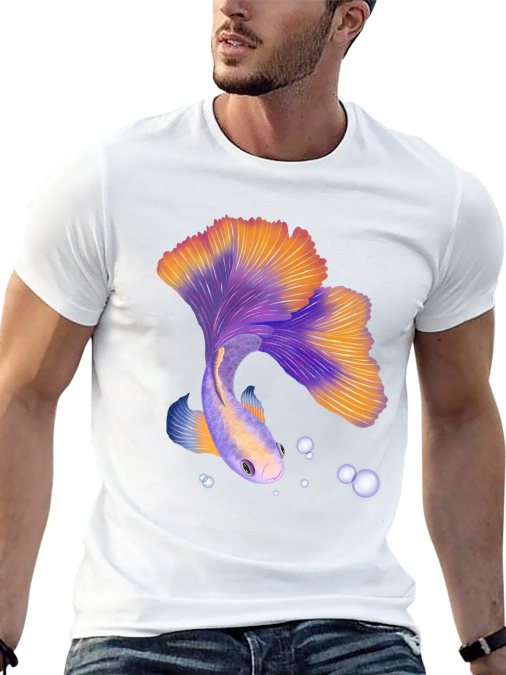 Betta Fish Graphic Tee - Black Casual T-Shirt