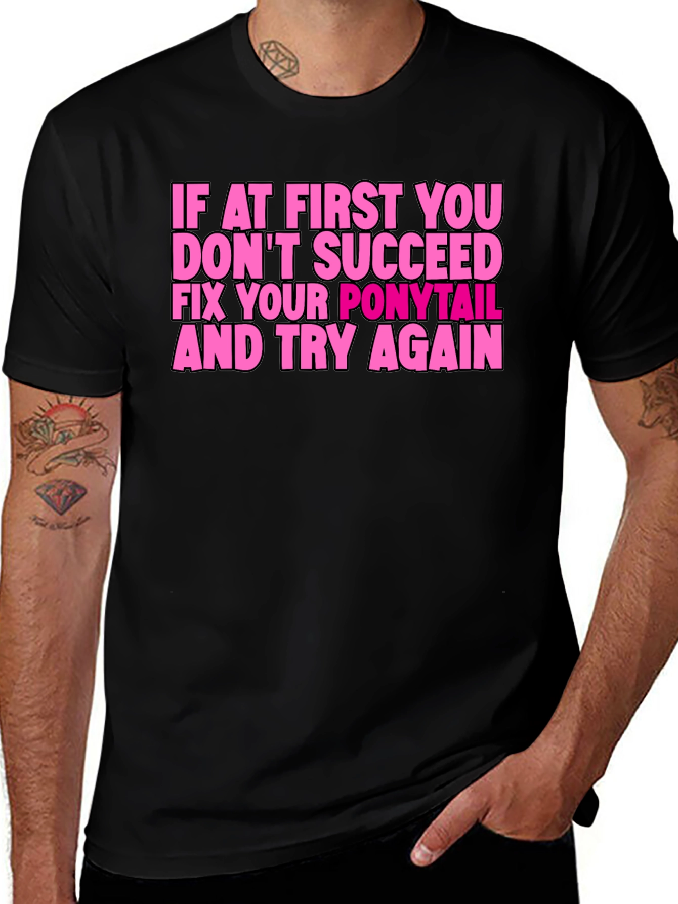 Funny Ponytail Fix T-Shirt - Black
