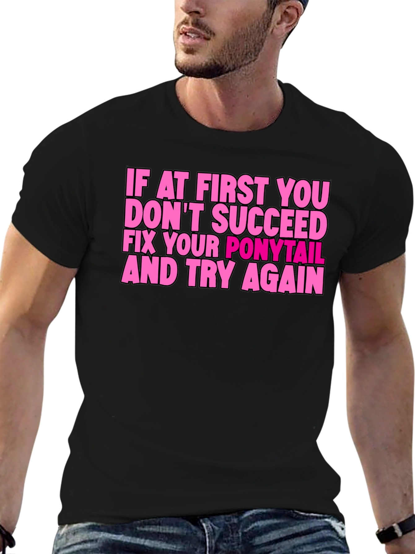 Funny Ponytail Fix T-Shirt - Black