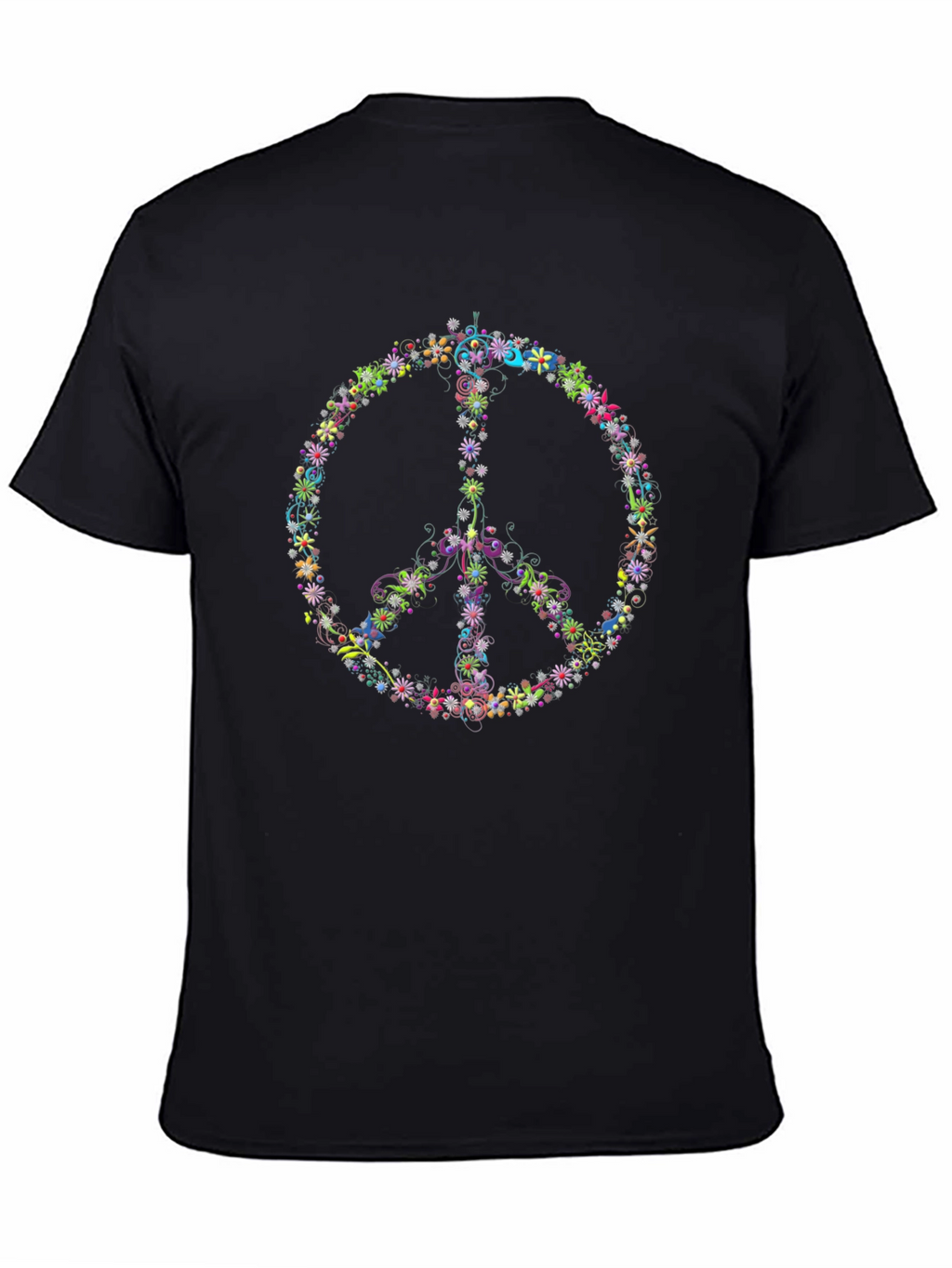 Floral Peace Sign Black T-Shirt
