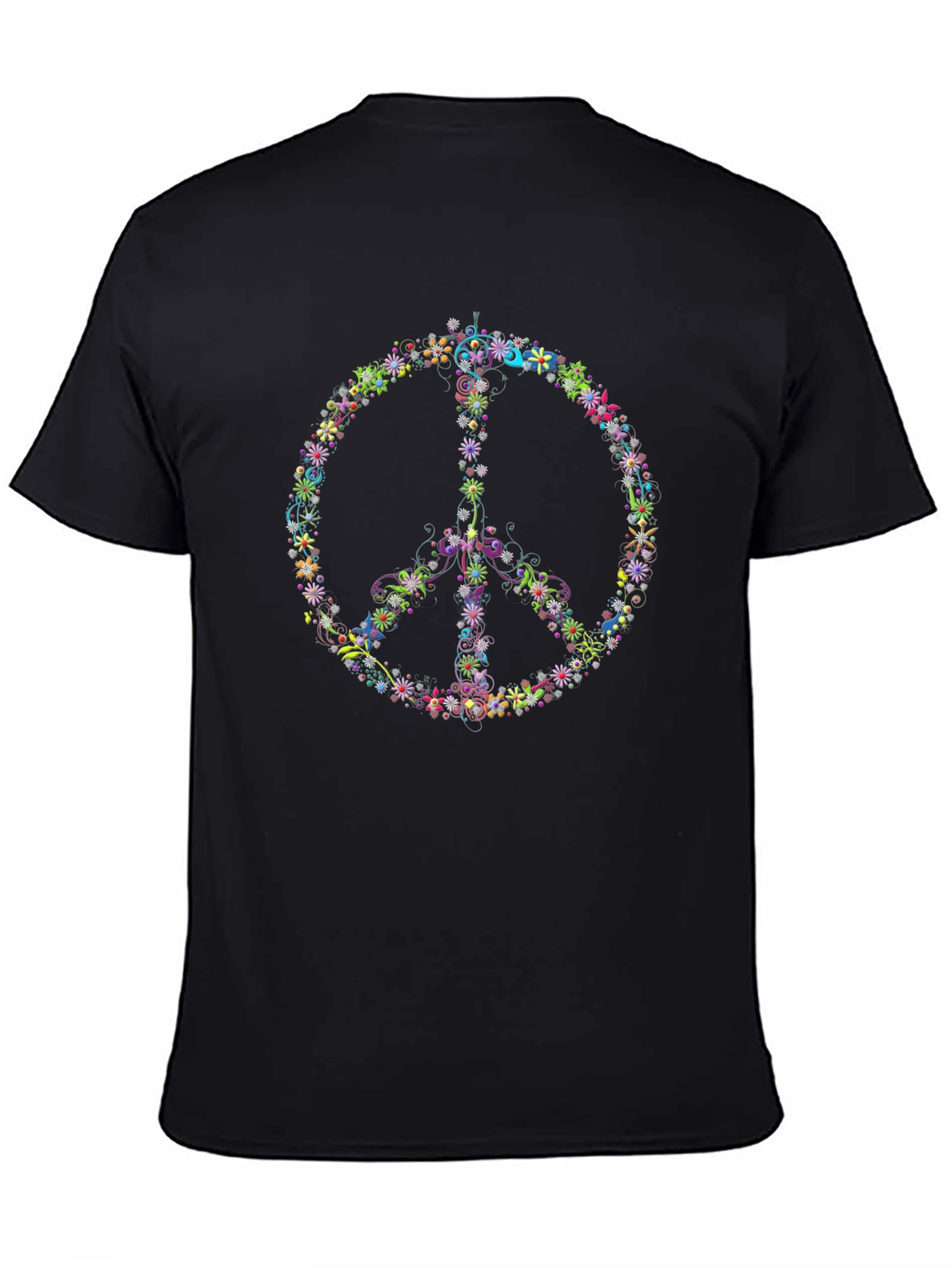 Floral Peace Sign Black T-Shirt