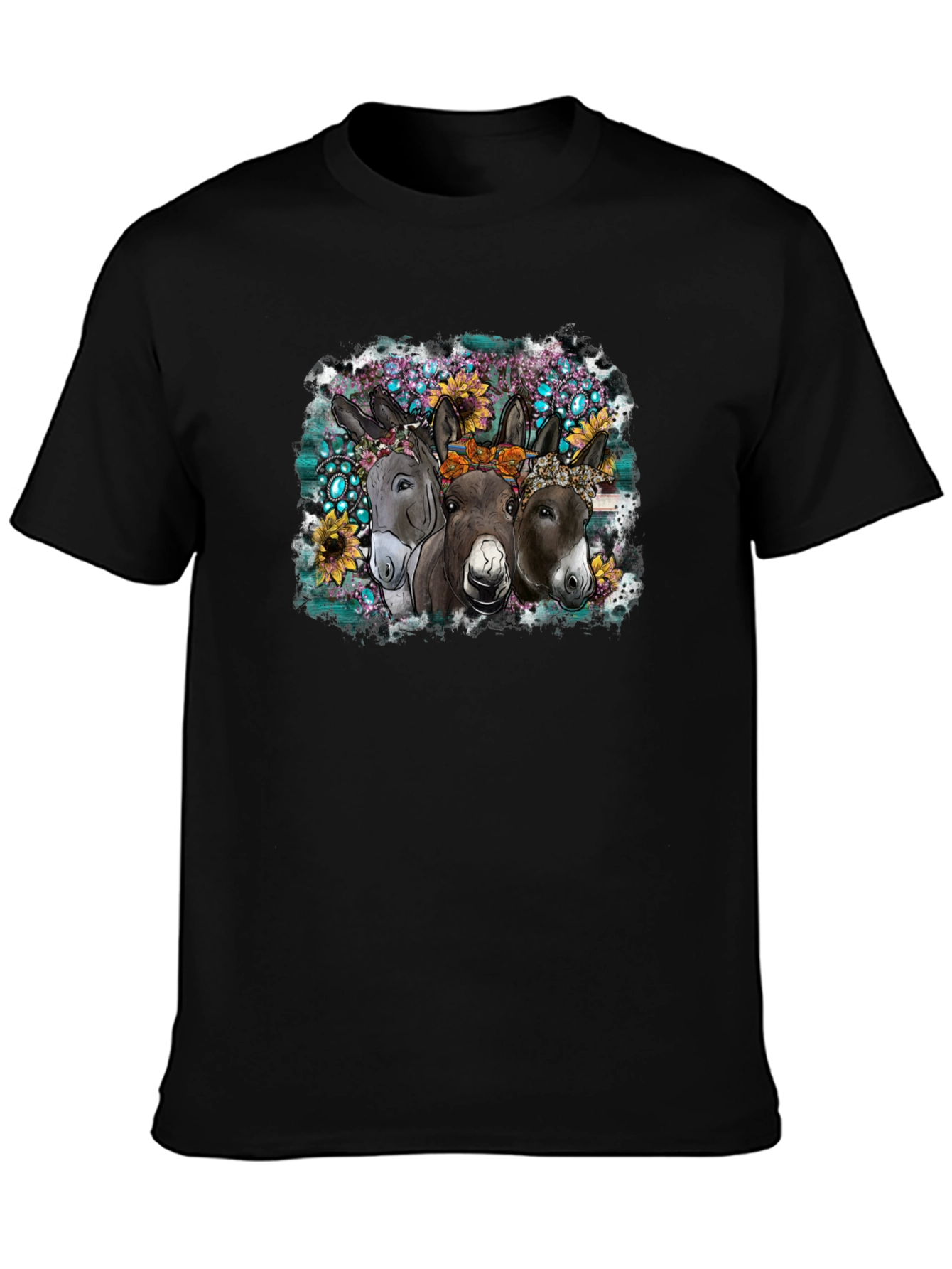 Floral Donkey Graphic Tee - Cute Farm Animal Shirt