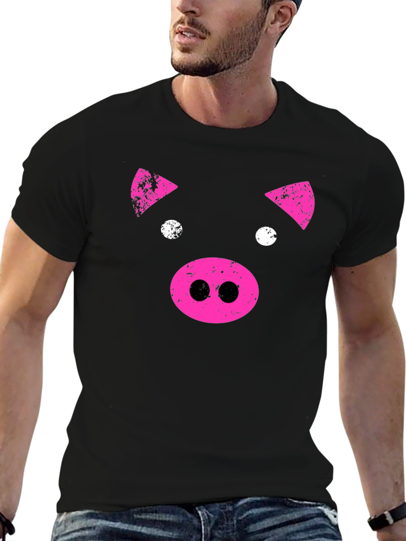 Pink Pig Graphic Tee - Black Casual T-Shirt