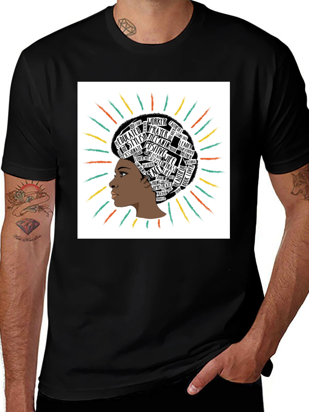 Empowered Afro Word Art Graphic Tee - Black