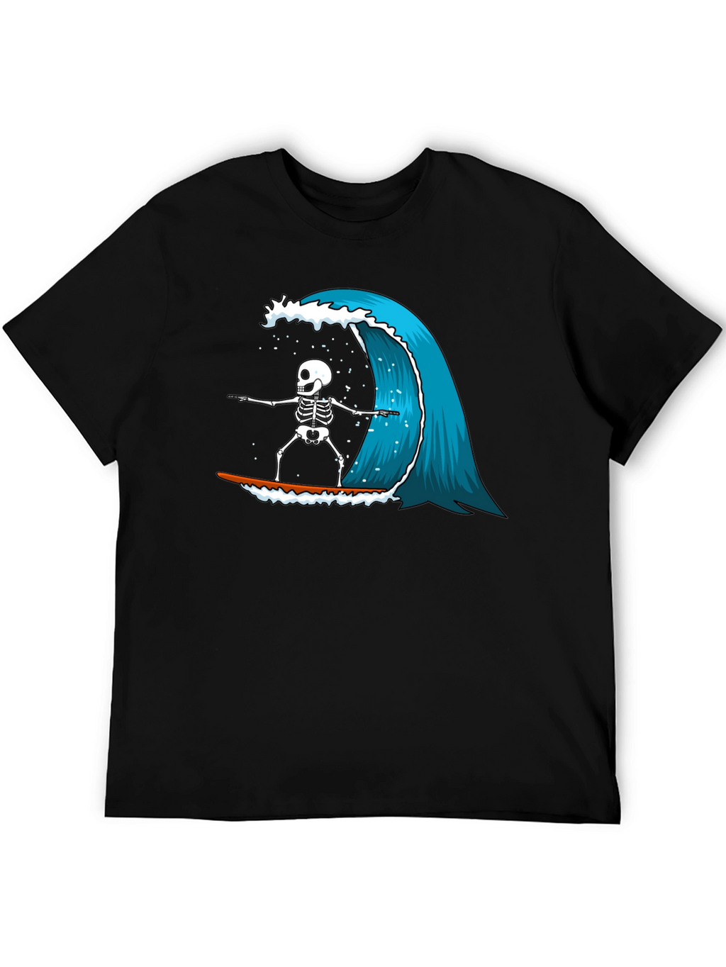 Skeleton Surfing Wave Graphic Tee - Black