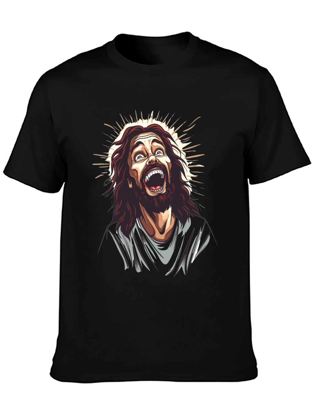 Laughing Jesus Graphic Tee - Black Cotton Blend