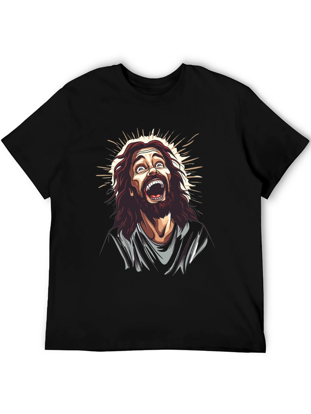 Laughing Jesus Graphic Tee - Black Cotton Blend