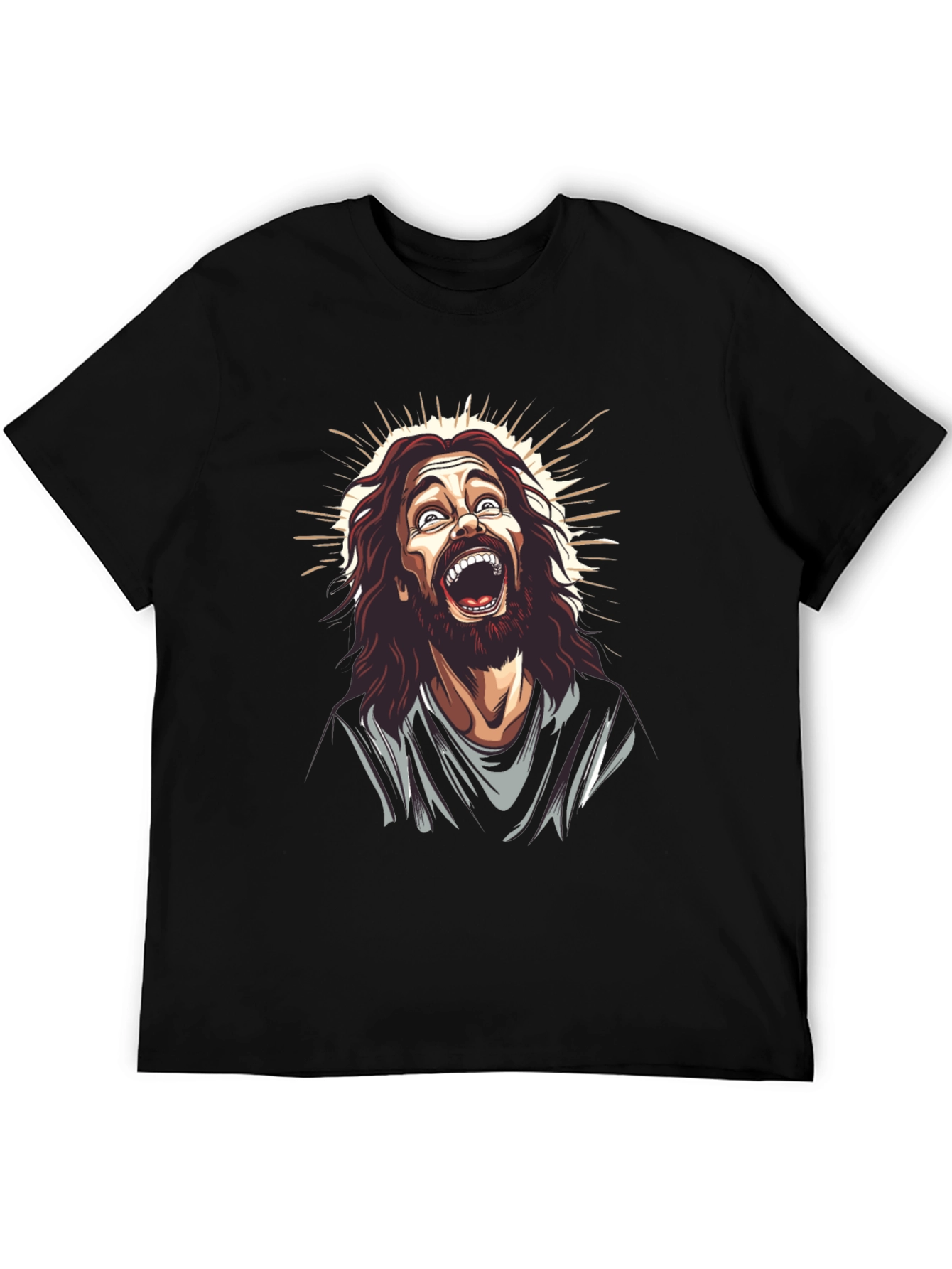 Laughing Jesus Graphic Tee - Black Cotton Blend