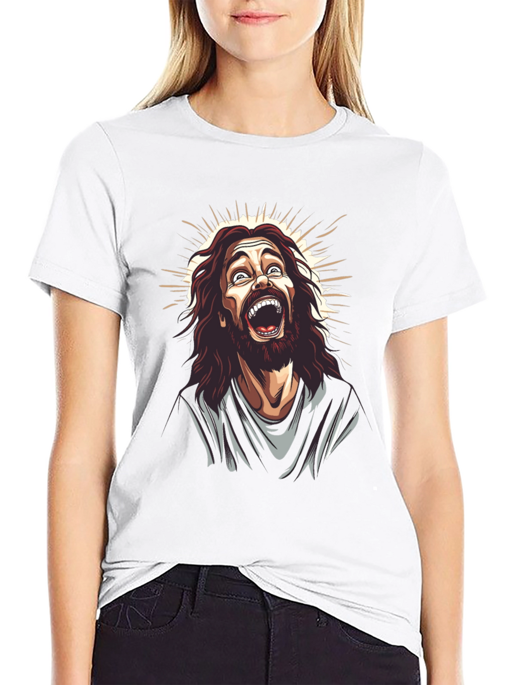 Laughing Jesus Graphic Tee - Black Cotton Blend