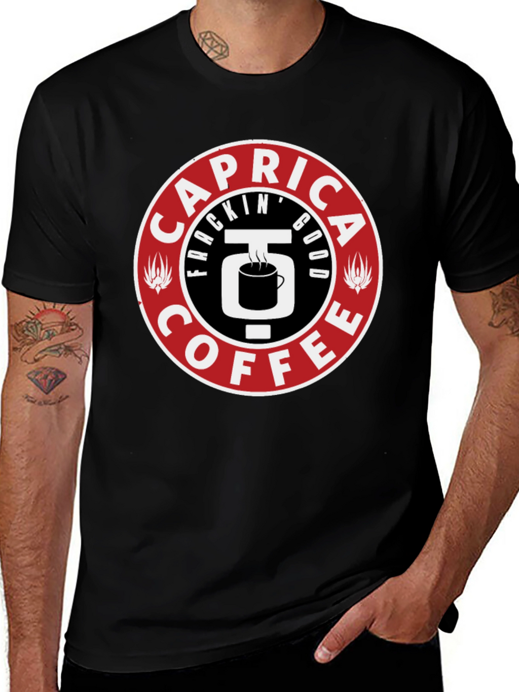 Caprica Frackin Good Coffee Graphic T-Shirt