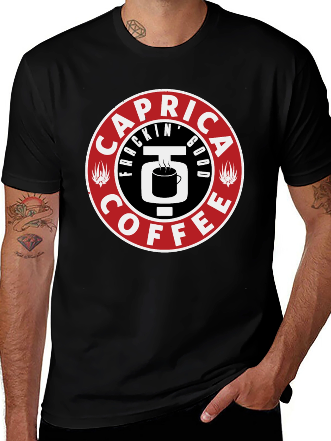 Caprica Frackin Good Coffee Graphic T-Shirt