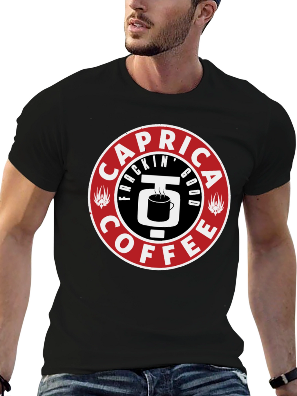 Caprica Frackin Good Coffee Graphic T-Shirt