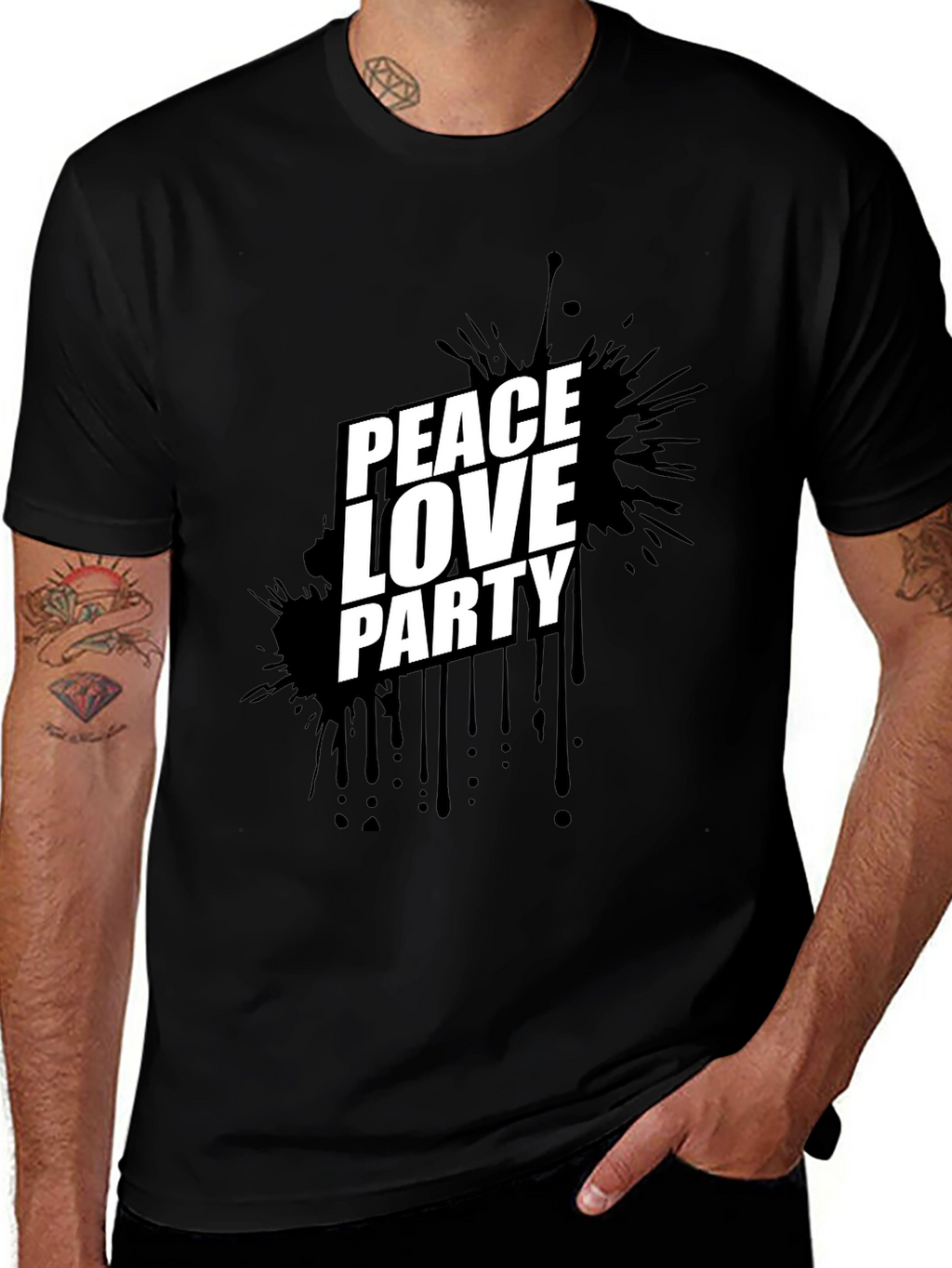 Peace Love Party Black Graphic Tee