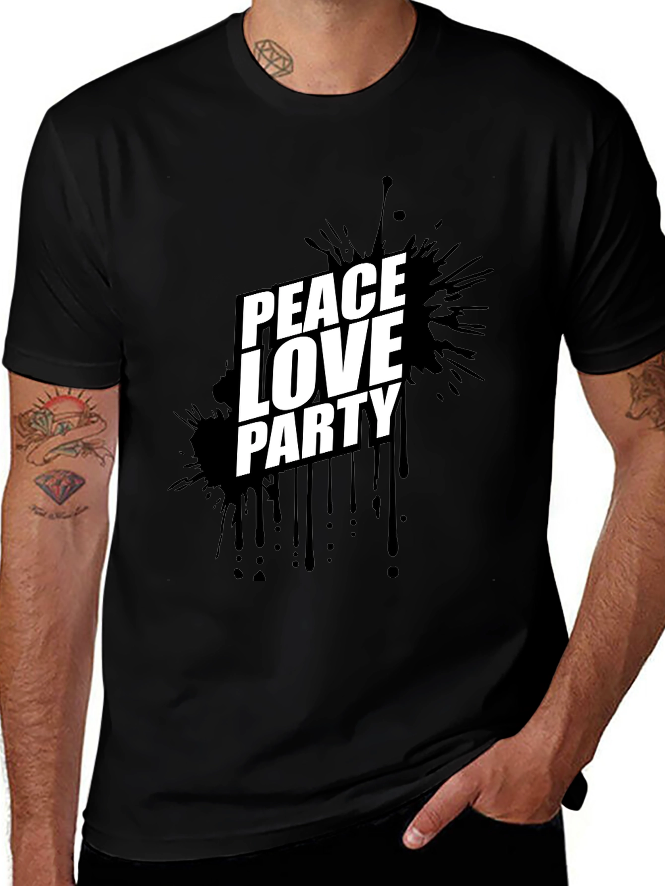 Peace Love Party Black Graphic Tee