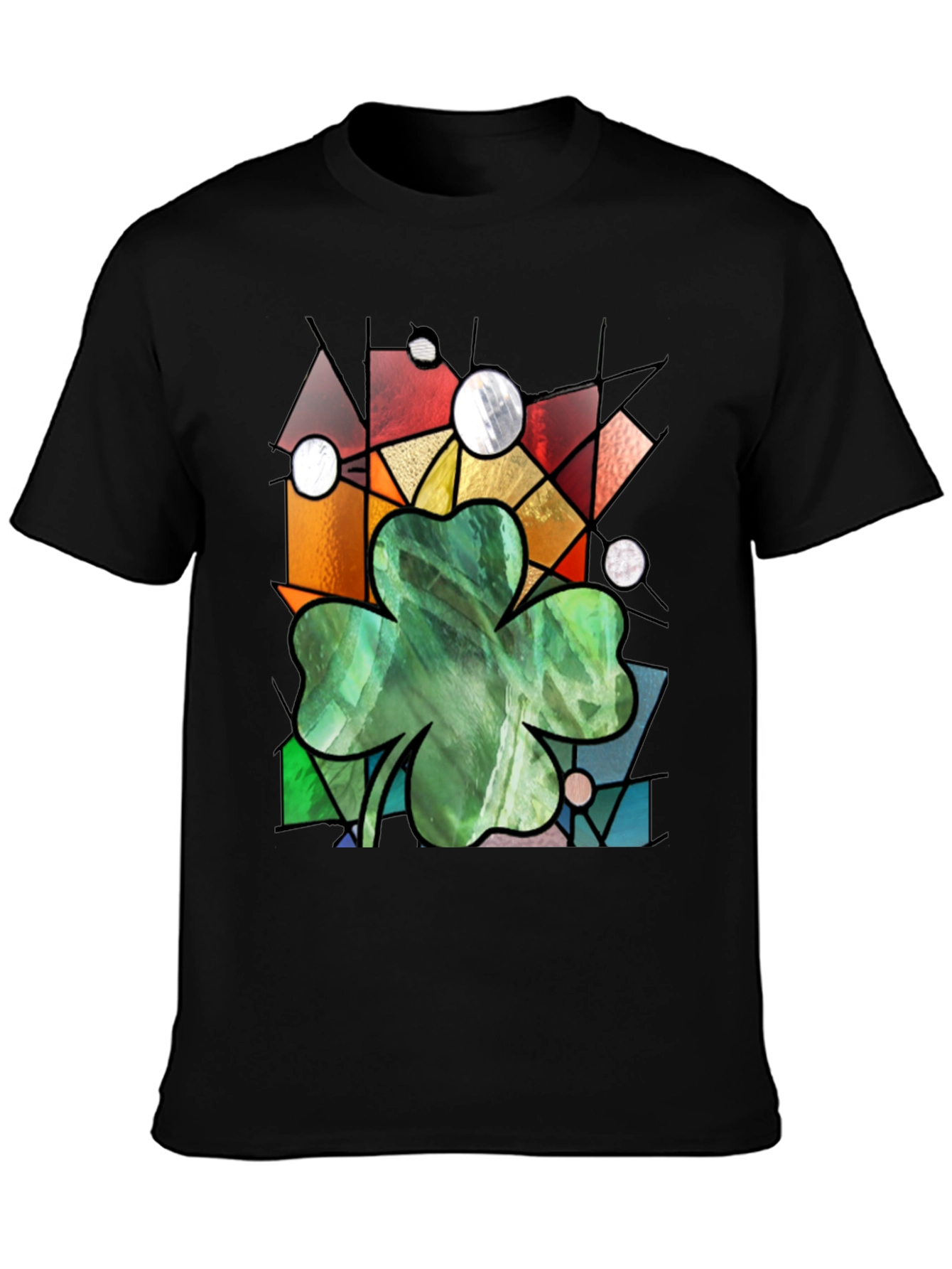 St Patricks Day Shamrock T-Shirt Stained Glass Style