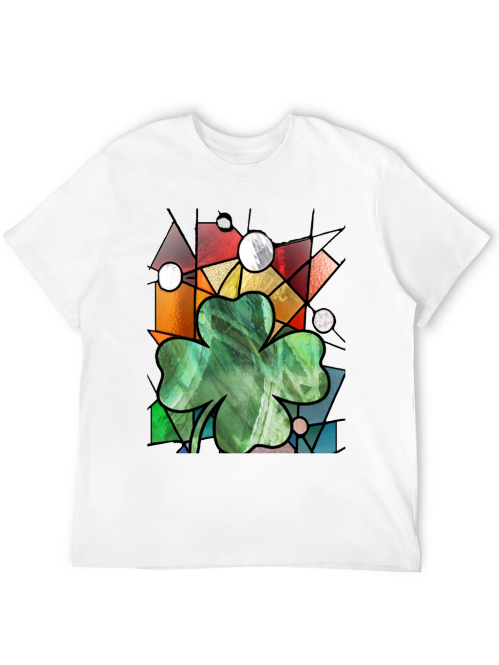 St Patricks Day Shamrock T-Shirt Stained Glass Style