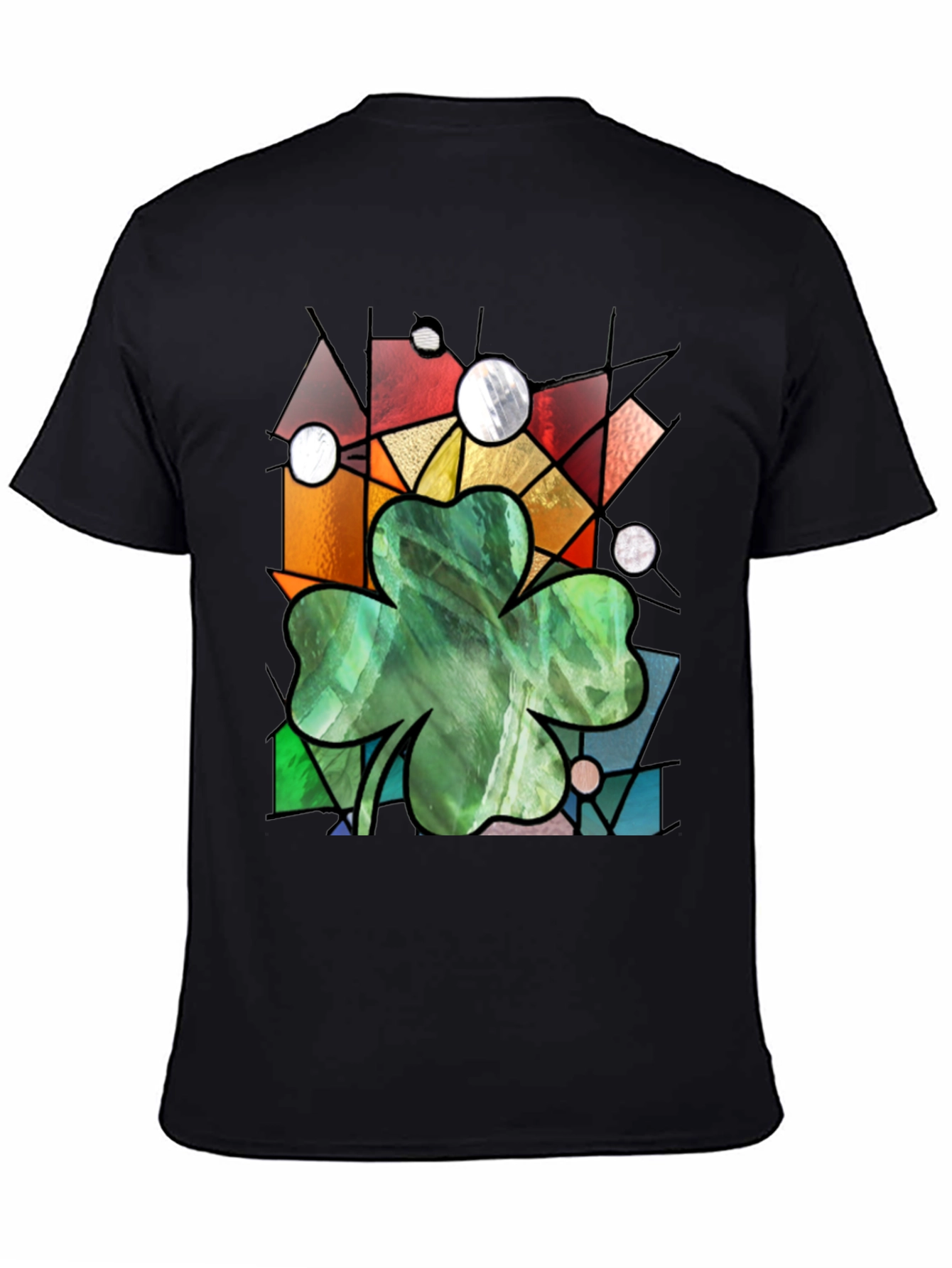 St Patricks Day Shamrock T-Shirt Stained Glass Style