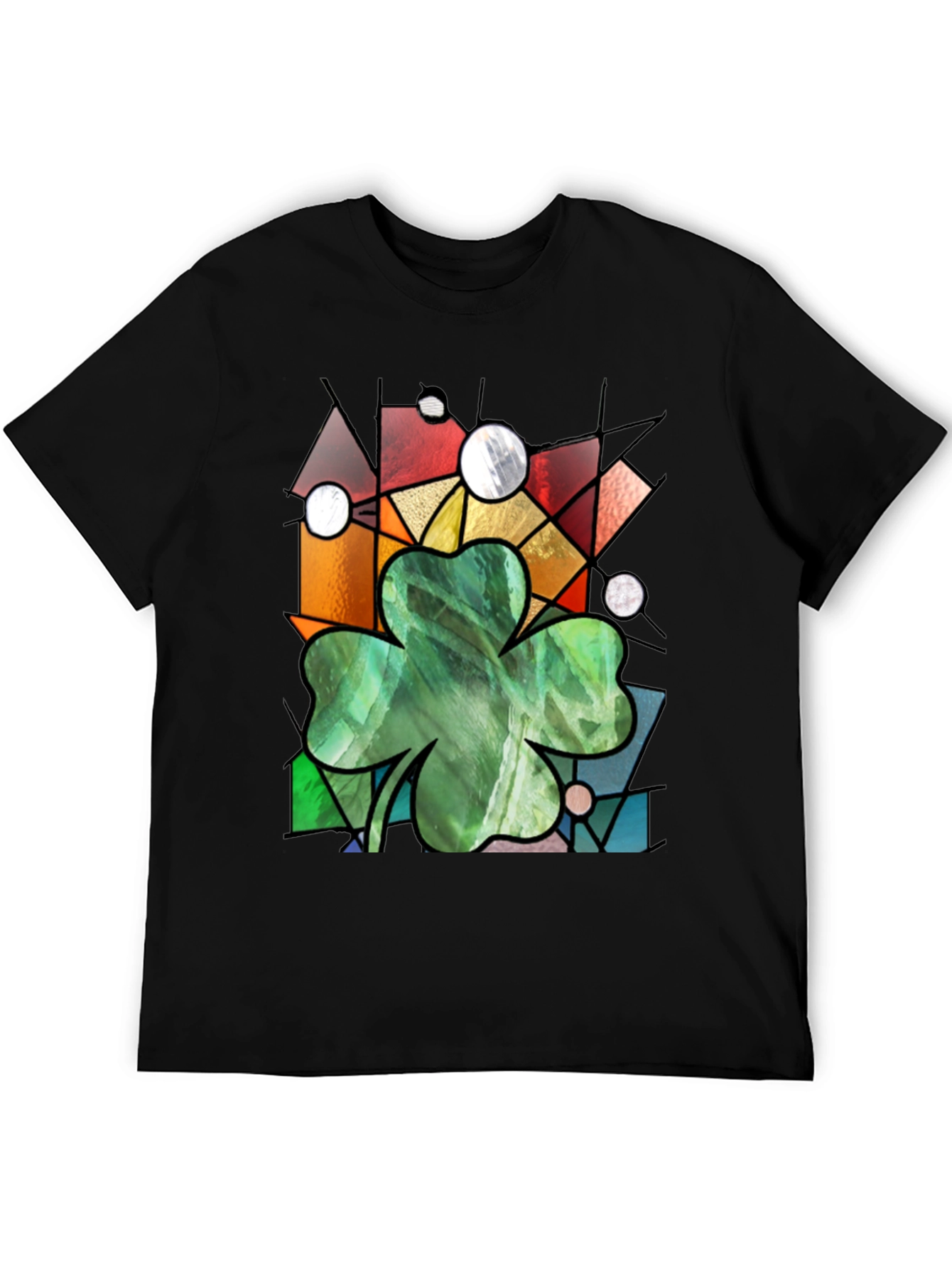 St Patricks Day Shamrock T-Shirt Stained Glass Style
