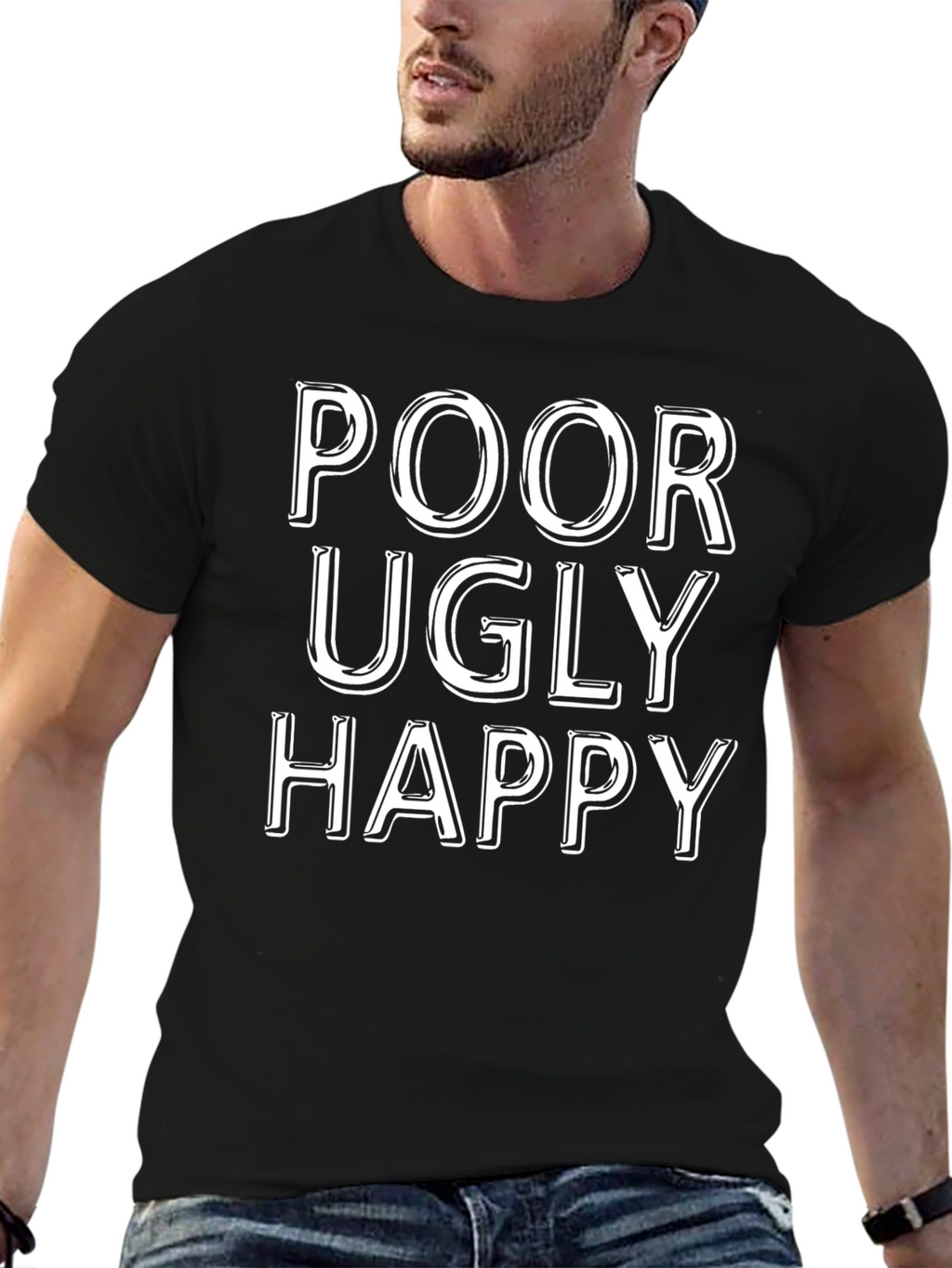 Poor Ugly Happy Graphic T-Shirt - Black