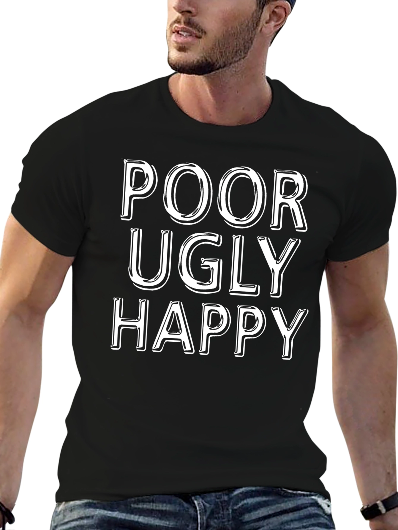 Poor Ugly Happy Graphic T-Shirt - Black