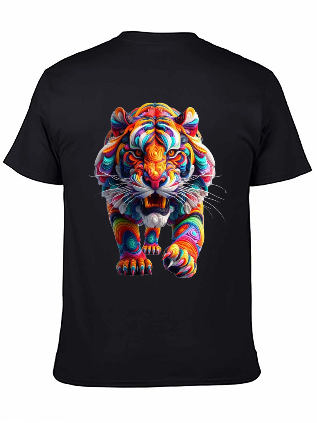 Vibrant Tiger Graphic Print Black T-Shirt