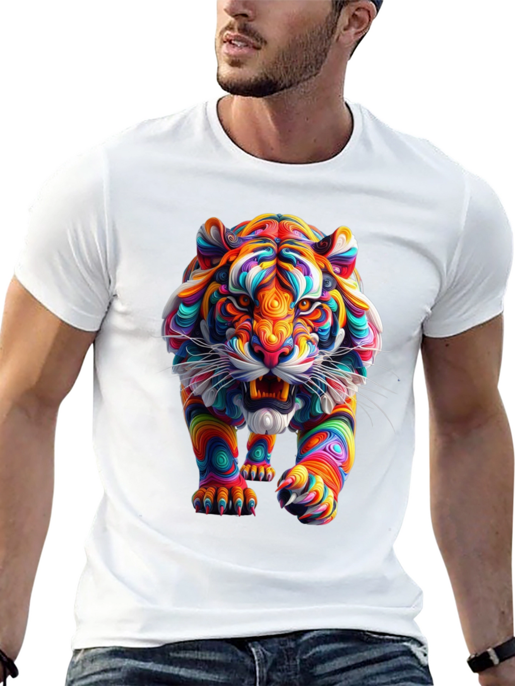Vibrant Tiger Graphic Print Black T-Shirt
