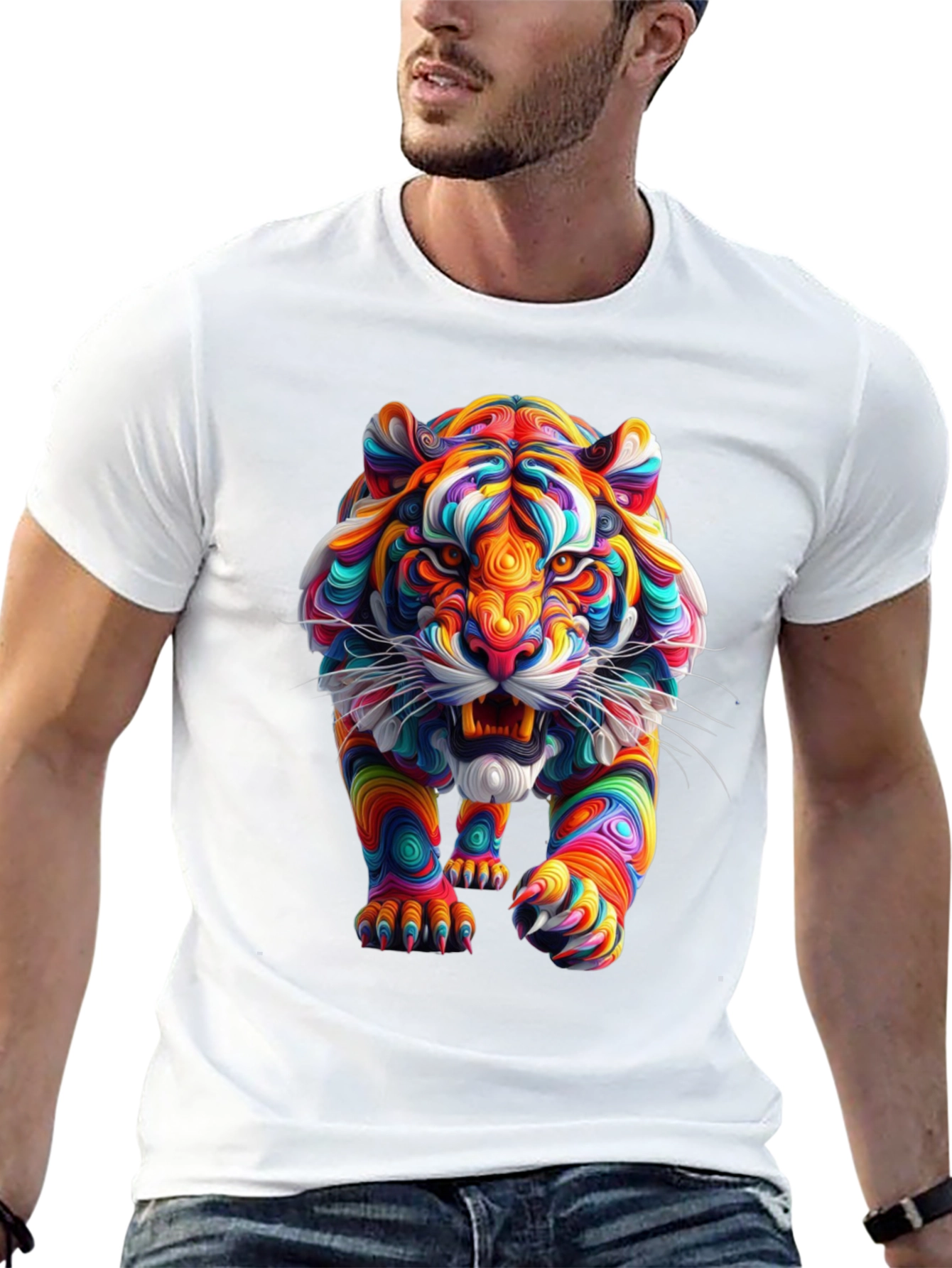 Vibrant Tiger Graphic Print Black T-Shirt