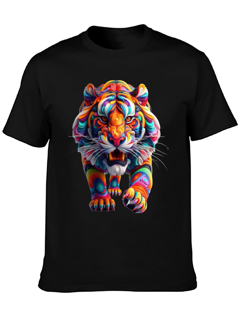 Vibrant Tiger Graphic Print Black T-Shirt