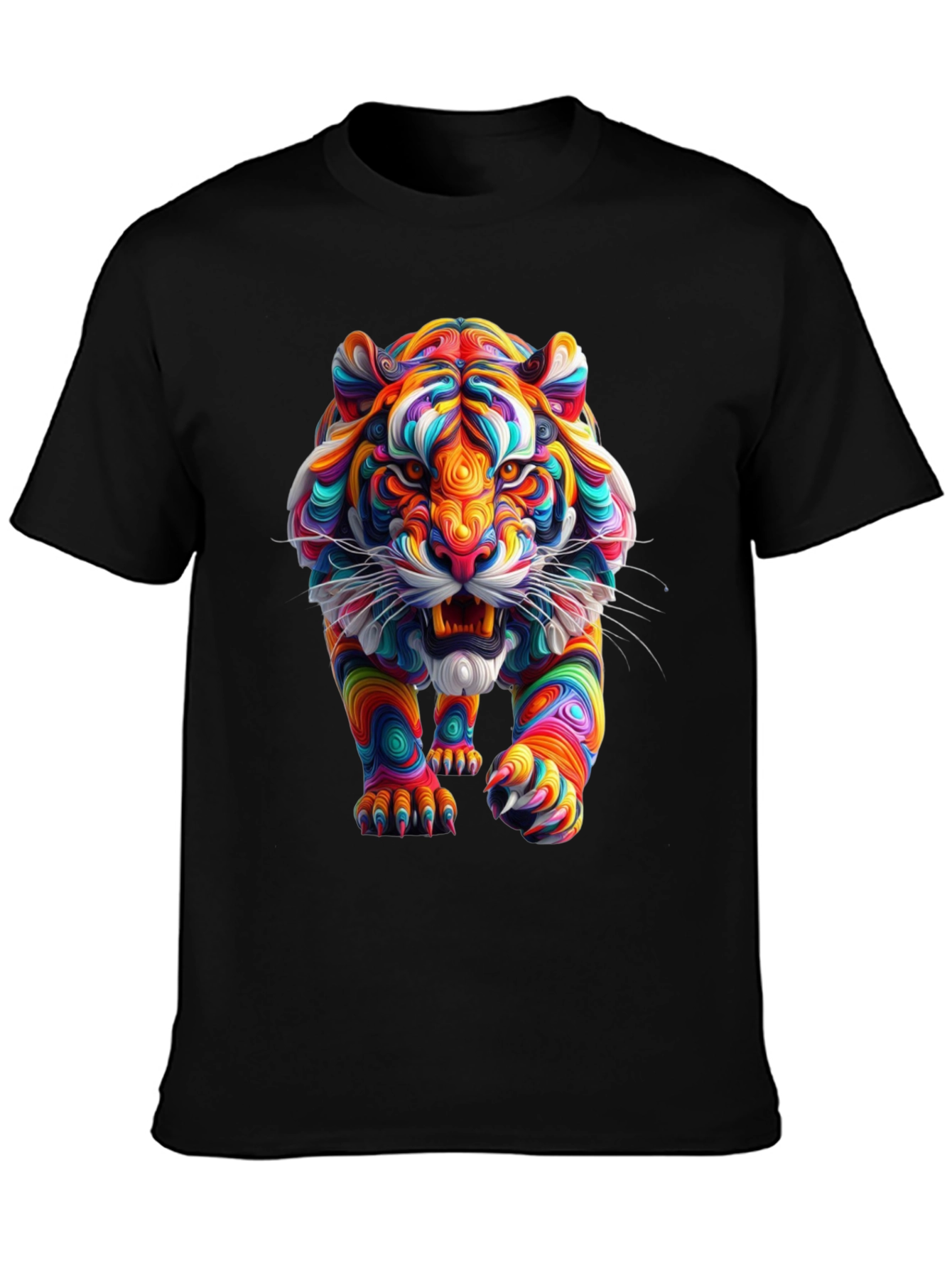 Vibrant Tiger Graphic Print Black T-Shirt