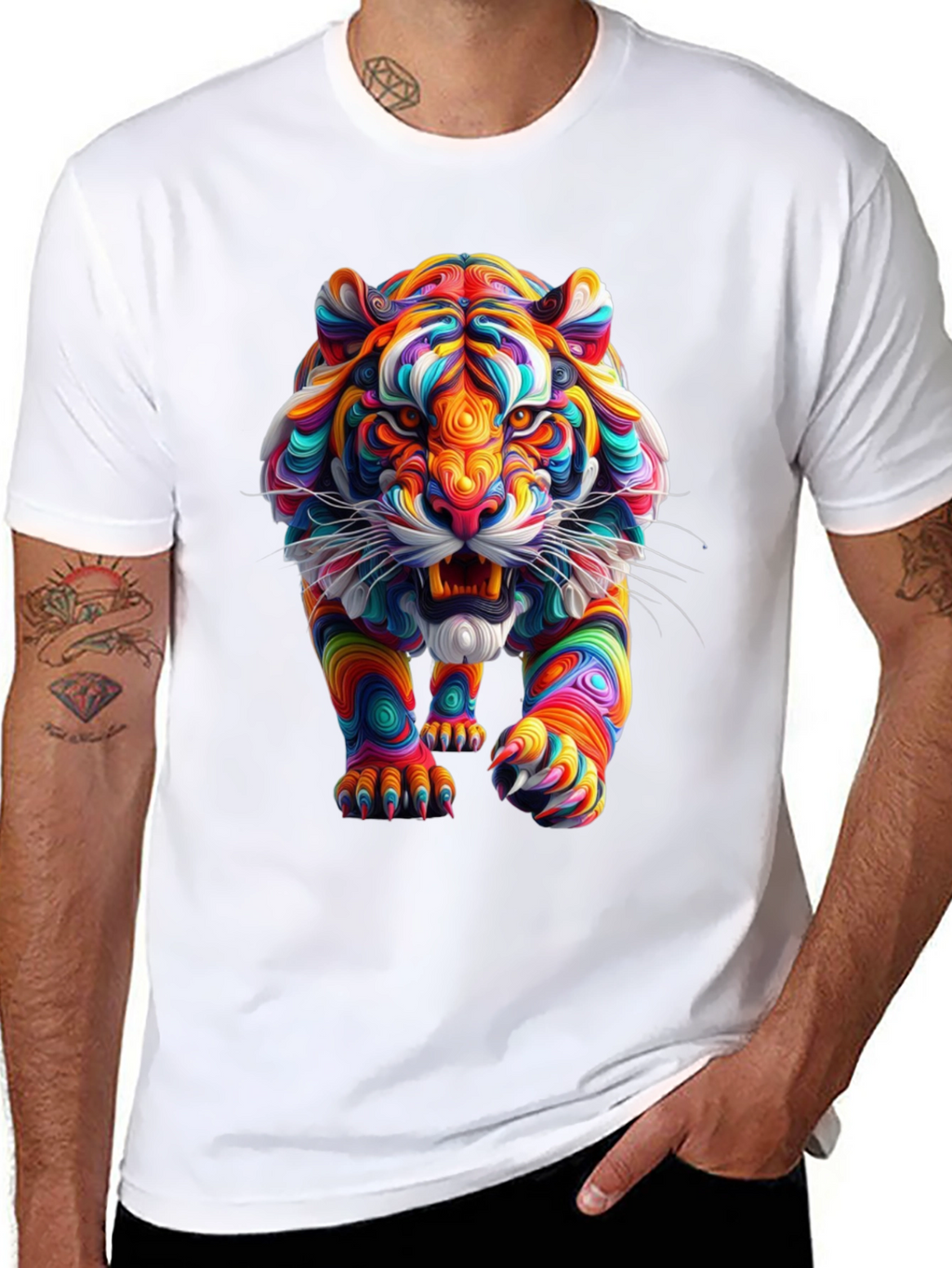 Vibrant Tiger Graphic Print Black T-Shirt