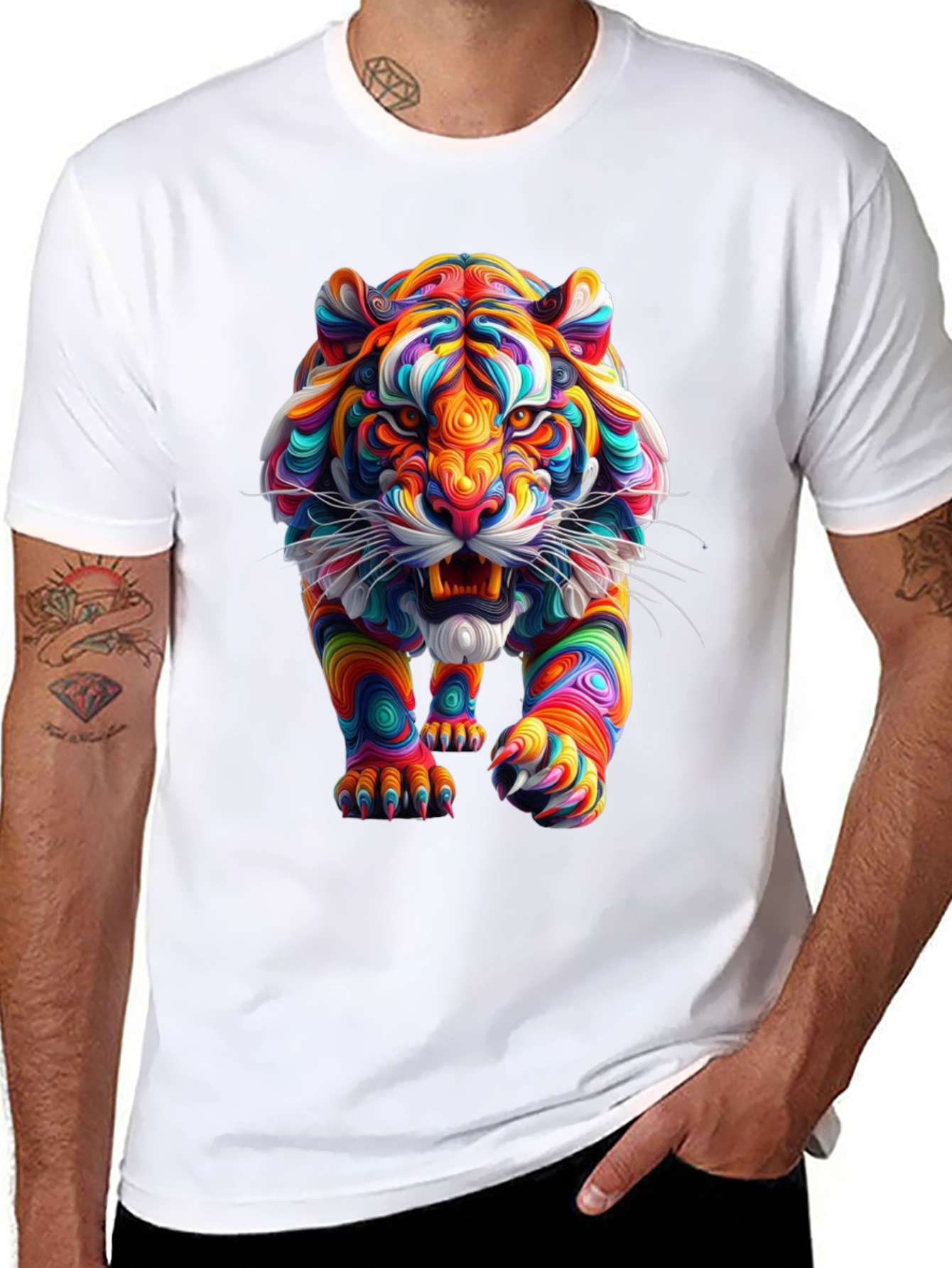 Vibrant Tiger Graphic Print Black T-Shirt