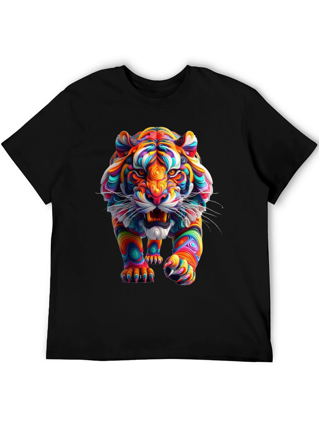 Vibrant Tiger Graphic Print Black T-Shirt