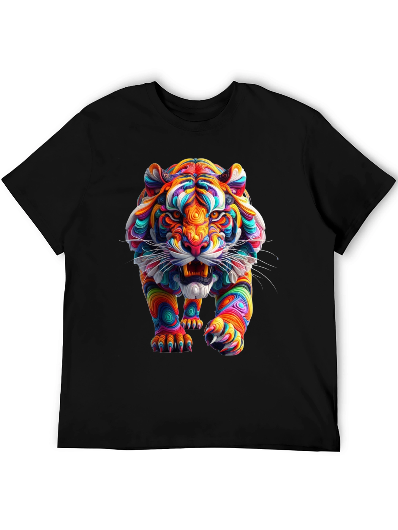 Vibrant Tiger Graphic Print Black T-Shirt