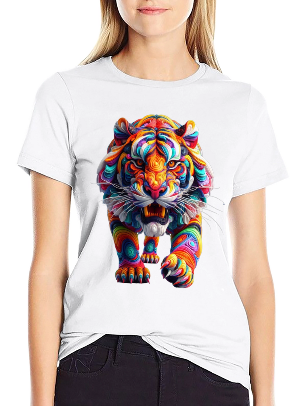 Vibrant Tiger Graphic Print Black T-Shirt
