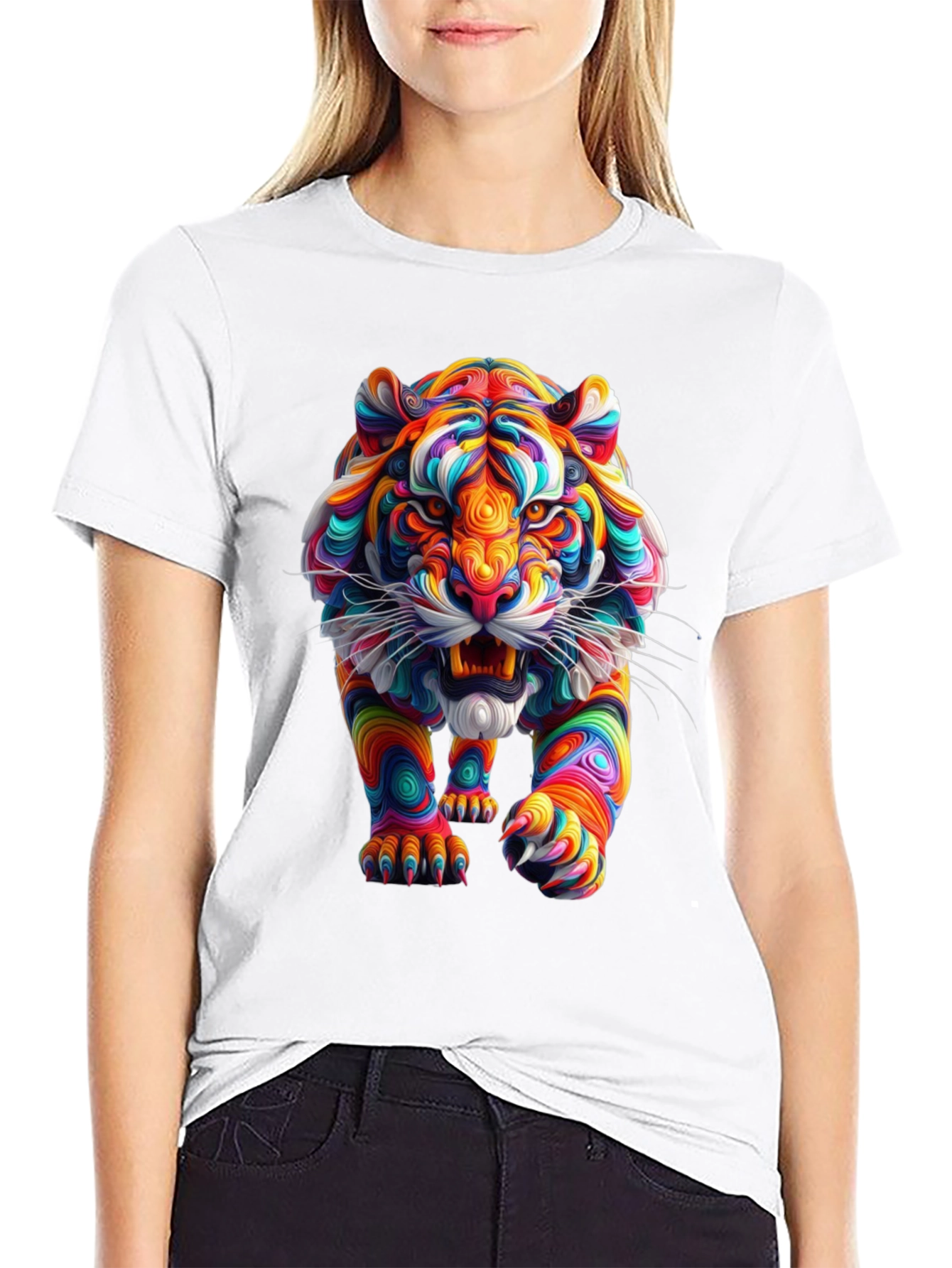 Vibrant Tiger Graphic Print Black T-Shirt