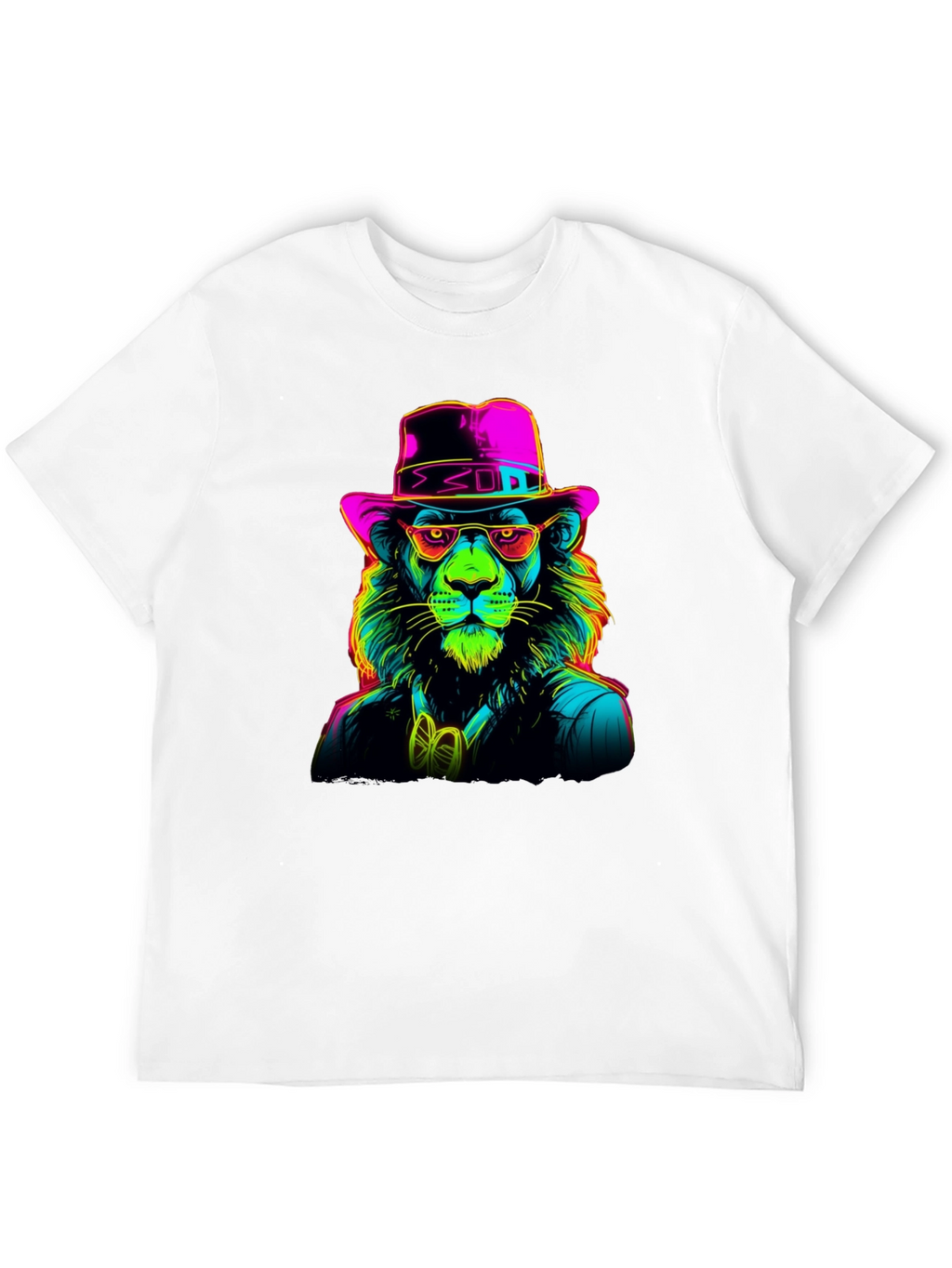 Neon Lion Graphic Tee - Cool Animal Print