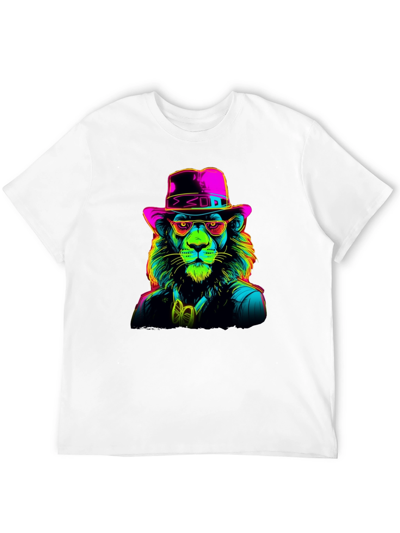 Neon Lion Graphic Tee - Cool Animal Print
