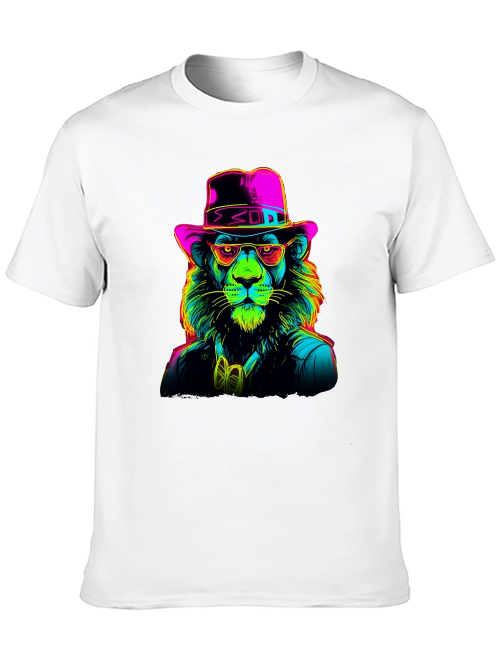 Neon Lion Graphic Tee - Cool Animal Print