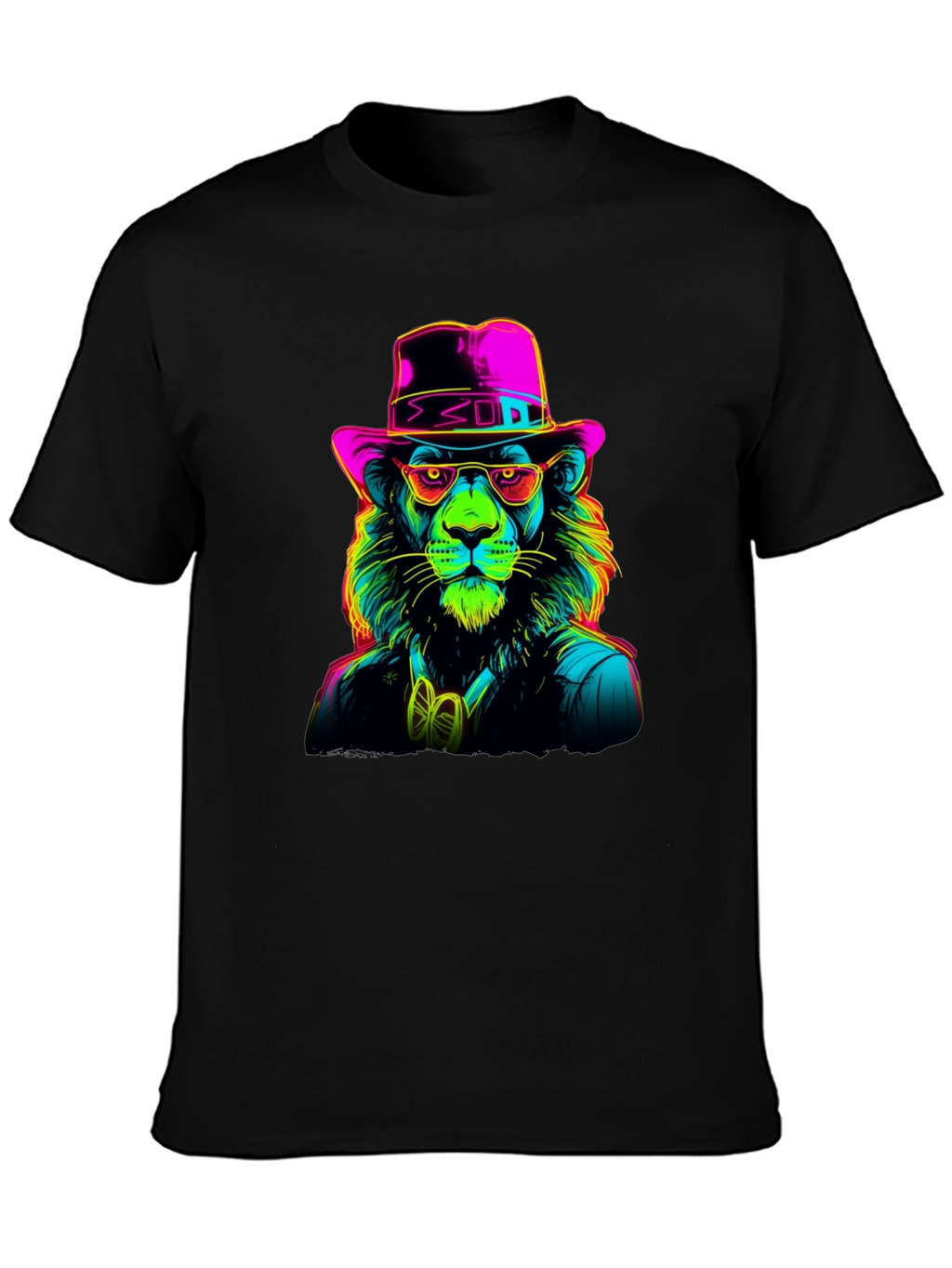 Neon Lion Graphic Tee - Cool Animal Print