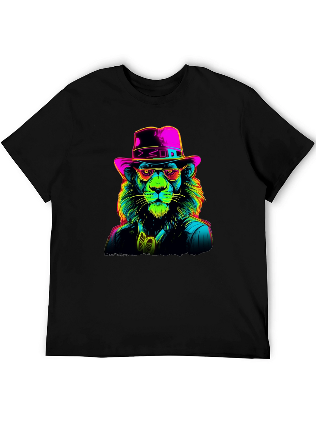 Neon Lion Graphic Tee - Cool Animal Print