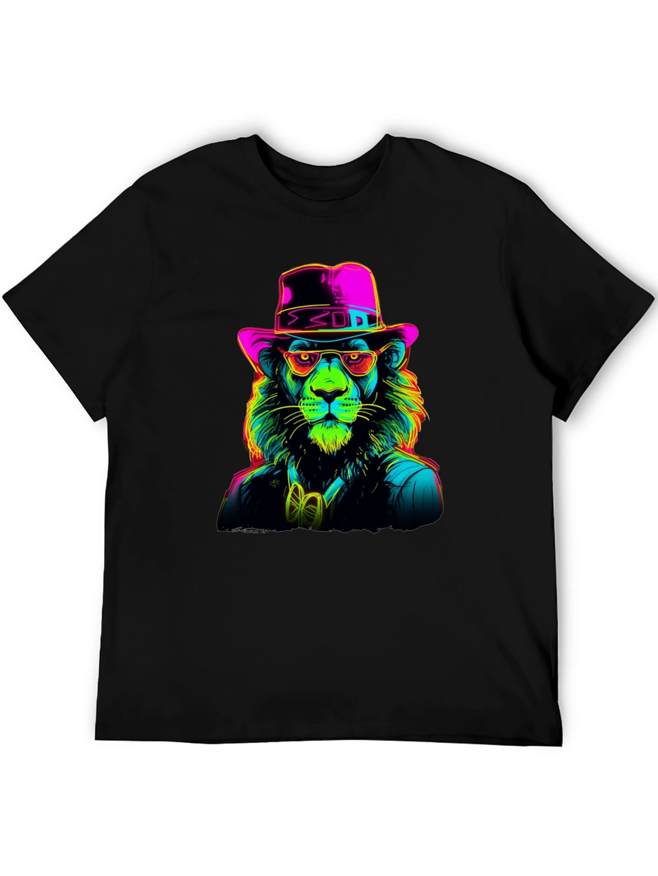 Neon Lion Graphic Tee - Cool Animal Print