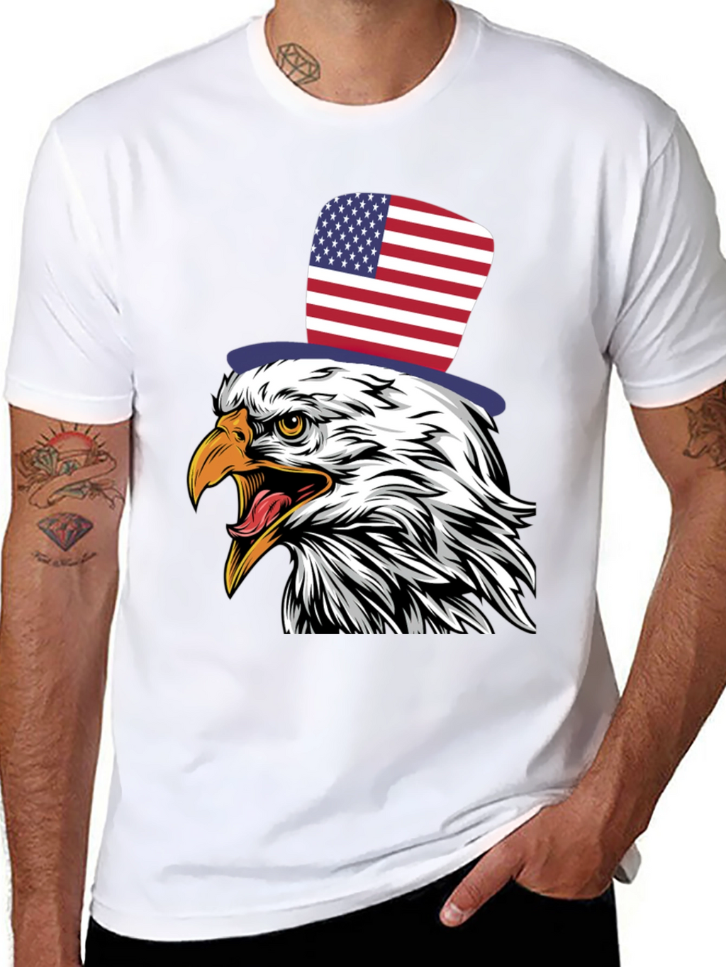 American Eagle Patriotic USA Flag Top Hat T-Shirt