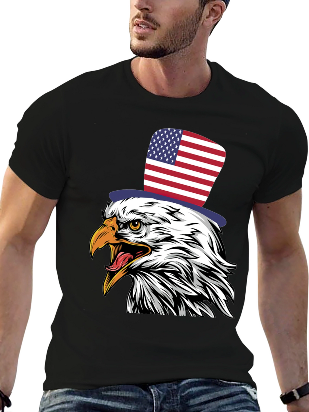 American Eagle Patriotic USA Flag Top Hat T-Shirt