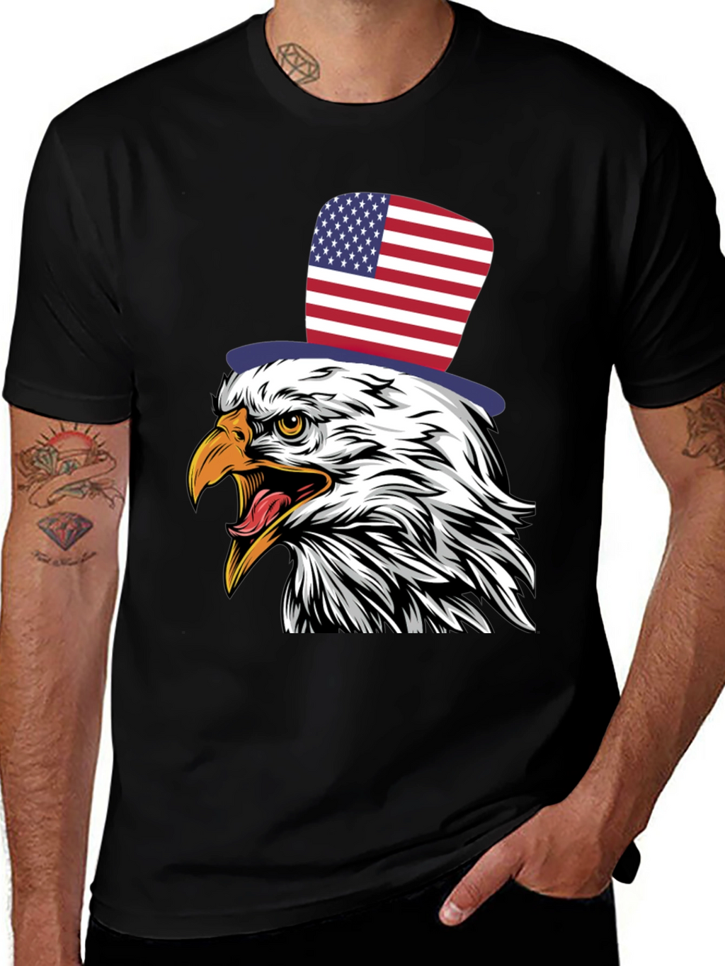American Eagle Patriotic USA Flag Top Hat T-Shirt