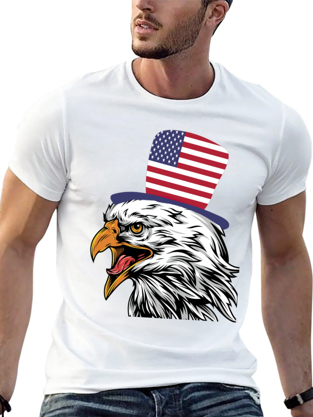 American Eagle Patriotic USA Flag Top Hat T-Shirt